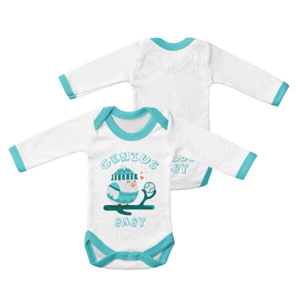 Long Sleeved Baby Onesie-Blue Genius Baby - Image 4