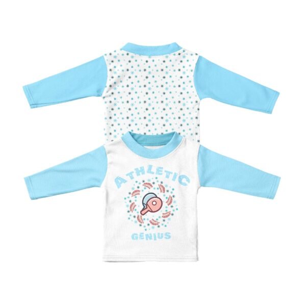 Long Sleeves Round Neck Shirt-Blue spliced cartoon table tennis ball