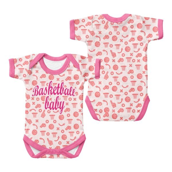 Short Sleeved Baby Onesie-Pink cartoon basketball baby