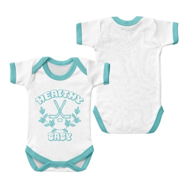 Short Sleeved Baby Onesie-Blue Hockey Healthy Baby