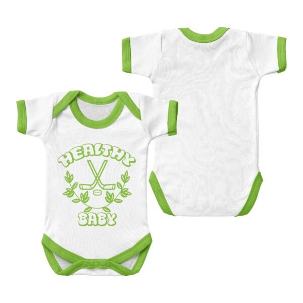 Short Sleeved Baby Onesie-Blue Hockey Healthy Baby - Image 3