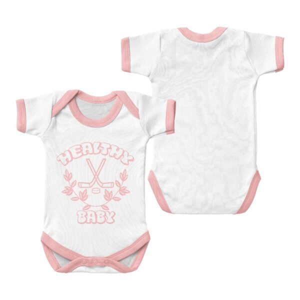 Short Sleeved Baby Onesie-Blue Hockey Healthy Baby - Image 2